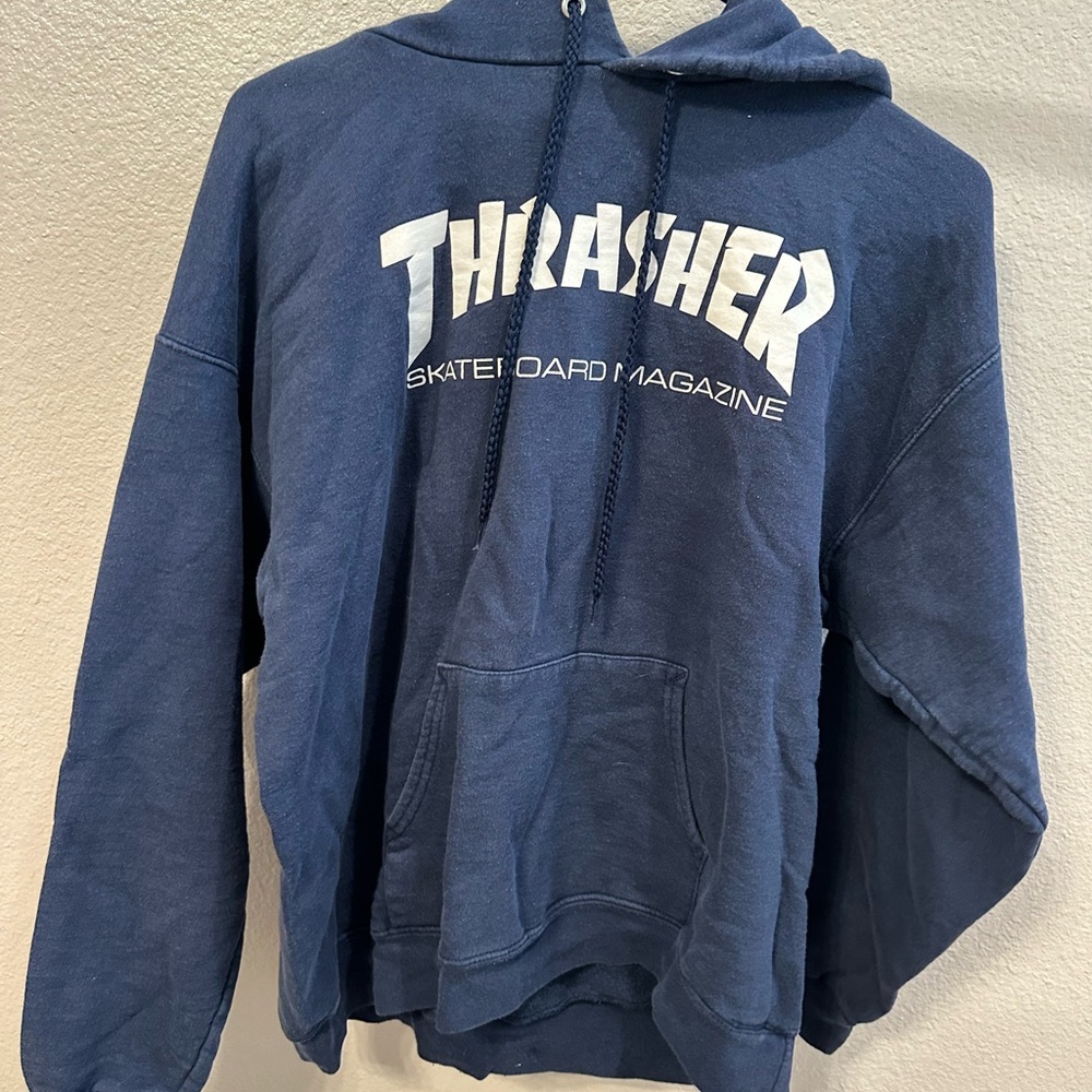 Thrasher Navy Hoodie with White Logo